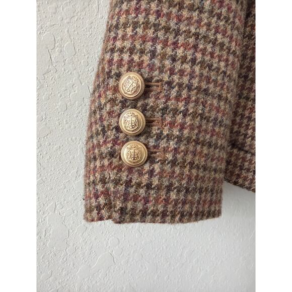 Talbots Brown Houndstooth Wool Blazer Womens Petite Sz 2 Old Money Career Ruffle - Picture 5 of 9